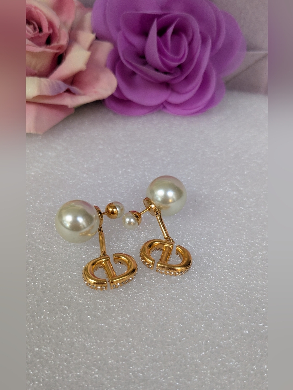 Dior Tribal Earrings CD logo embedded with pearls and crystals - Picture 4 of 7